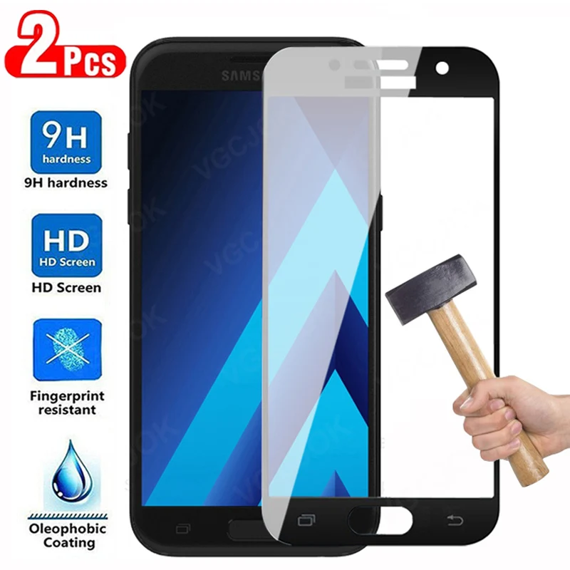 Защитное стекло для Samsung, Galaxy A3, A5, A7, J3, J5, J7 2016, 2017, J2, J4 Core, J5, J7 Prime, закаленное, полное покрытие, 2 шт.
