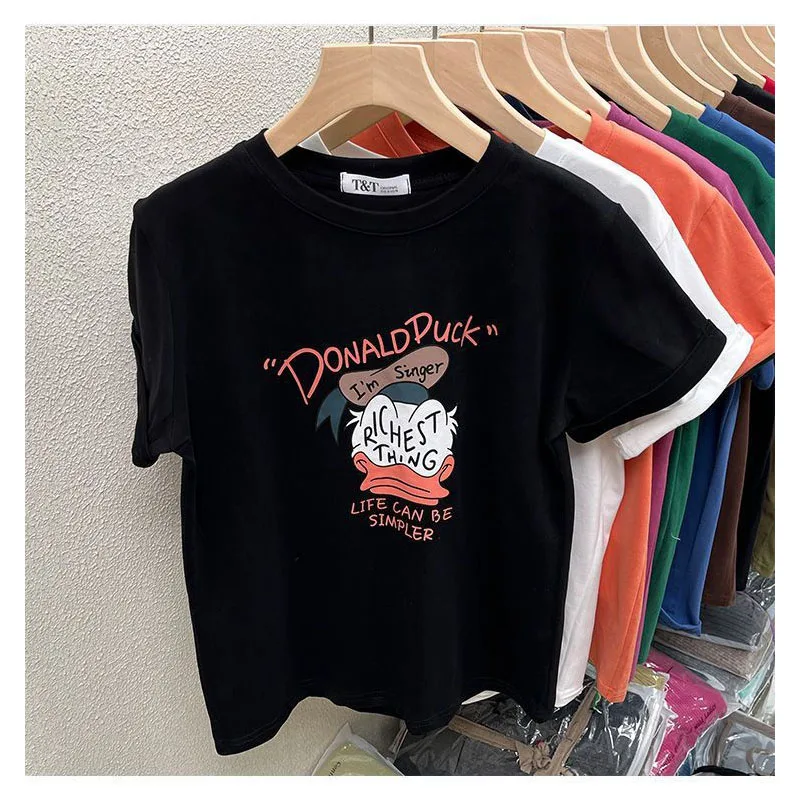 

T-shirts short sleeve round neck 100% cotton fashion Korean style for women