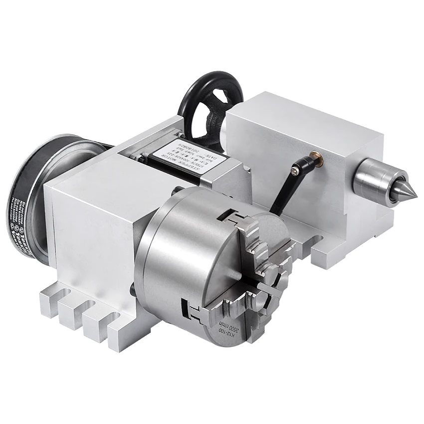 

New Engraving Machine 4th Axis , A Axis/Rotating Axis CNC Indexing Head K12-100 4 Jaw 100MM Chuck Hollow Shaft With Tailstock