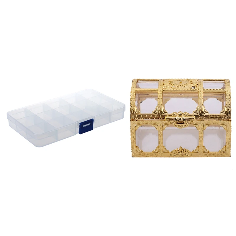 

1Pcs 15 Compartments Plastic Storage Plastic Box Celsius& 1Pcs Mini Jewelry Box Candy Ring Earrings Necklace Case