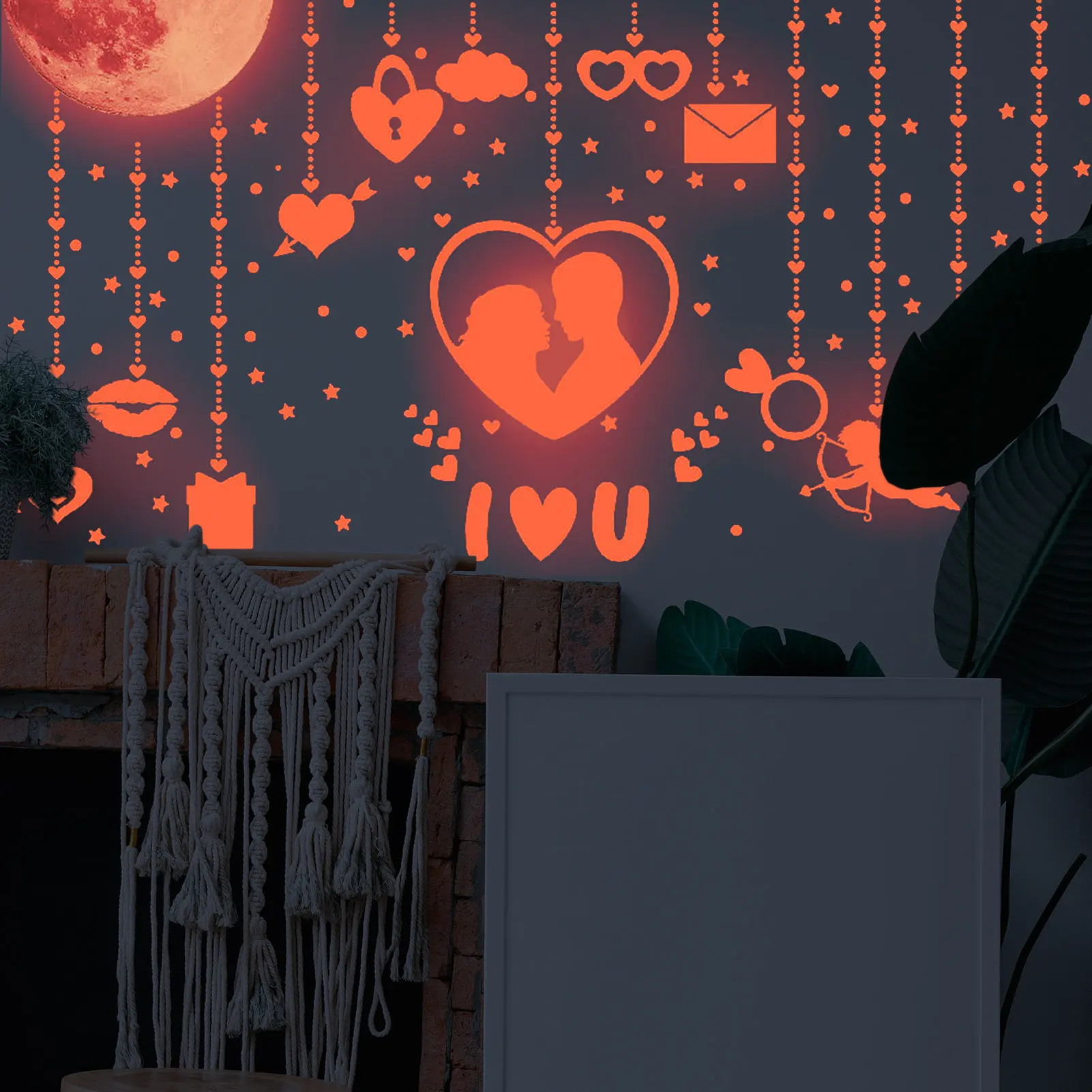 

Наклейка на стену на День святого Валентина, наклейки на стену в виде красного сердца, наклейки со звездами, съемные Самоклеящиеся украшени...