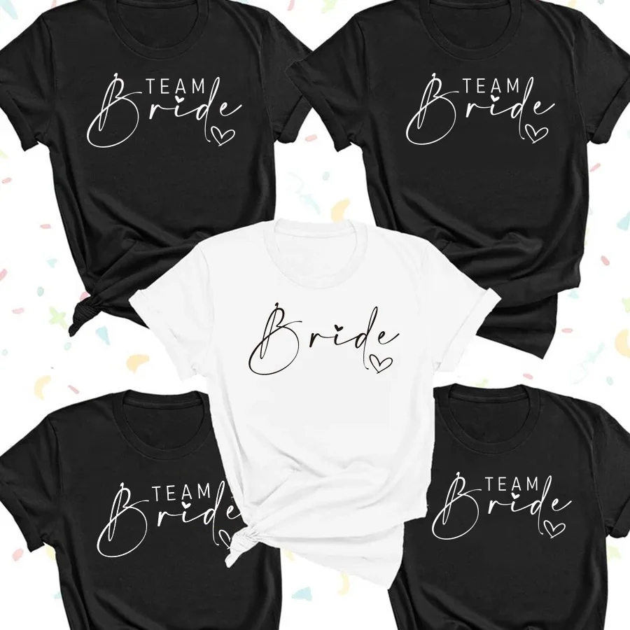 Women Cotton T Shirt Team Bride Bachelorette Party Shower Hen Bridesmaid Print T-Shirt 2025 Girls Wedding Female Tops