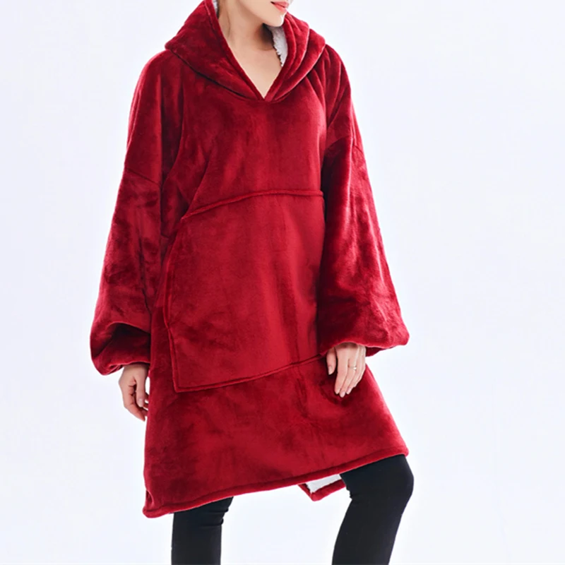 Winter Oversized Hoodies Women Fleece Warm TV Blanket with Sleeves Pocket Flannel Plush Thick Sherpa Giant Hoody Long Sweatshirt