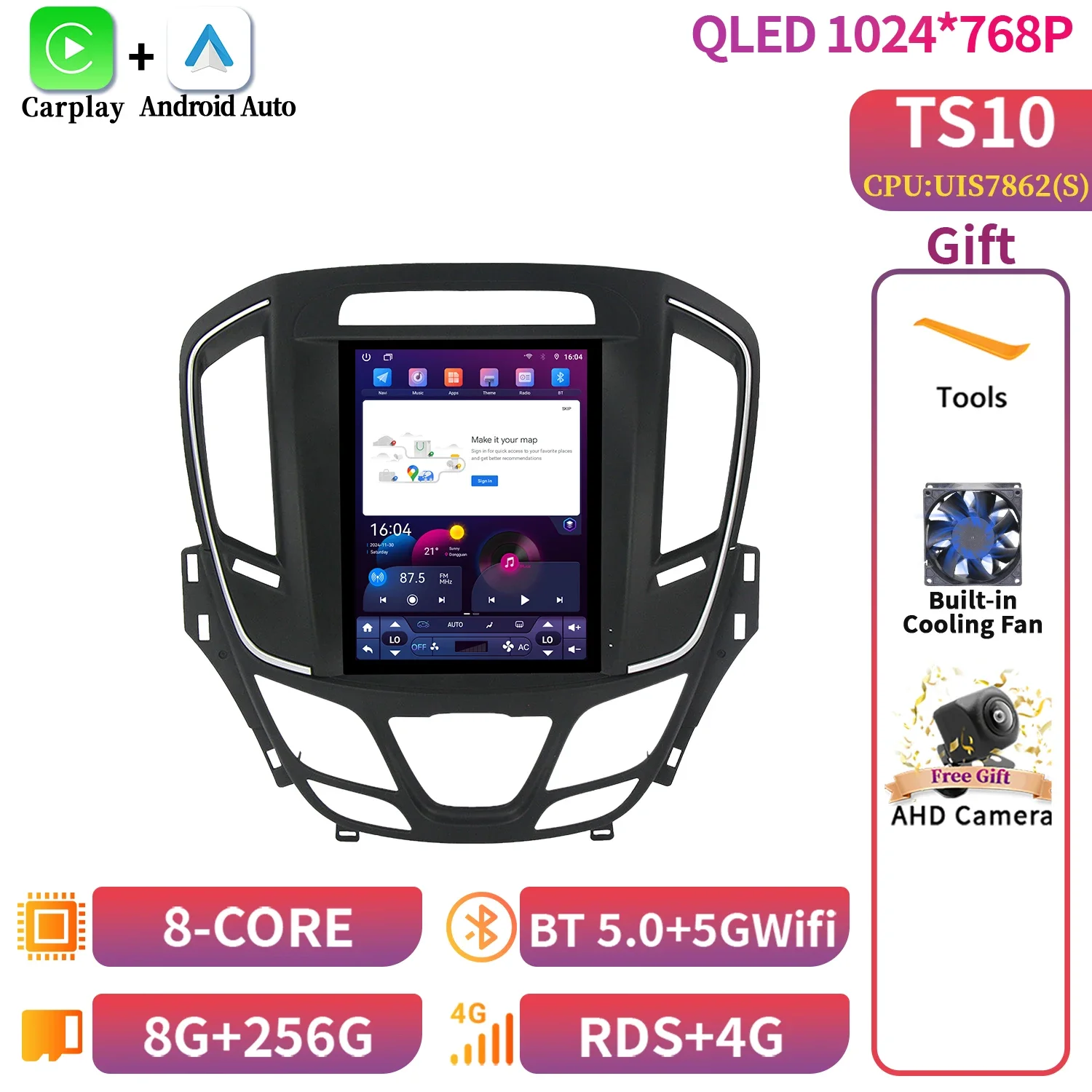 

9,7-дюймовый автомобильный радиоприемник, мультимедийный интеллектуальный беспроводной экран Carplay Android 14, для Opel Insignia Buick Lacrosse Regal 2014-2018