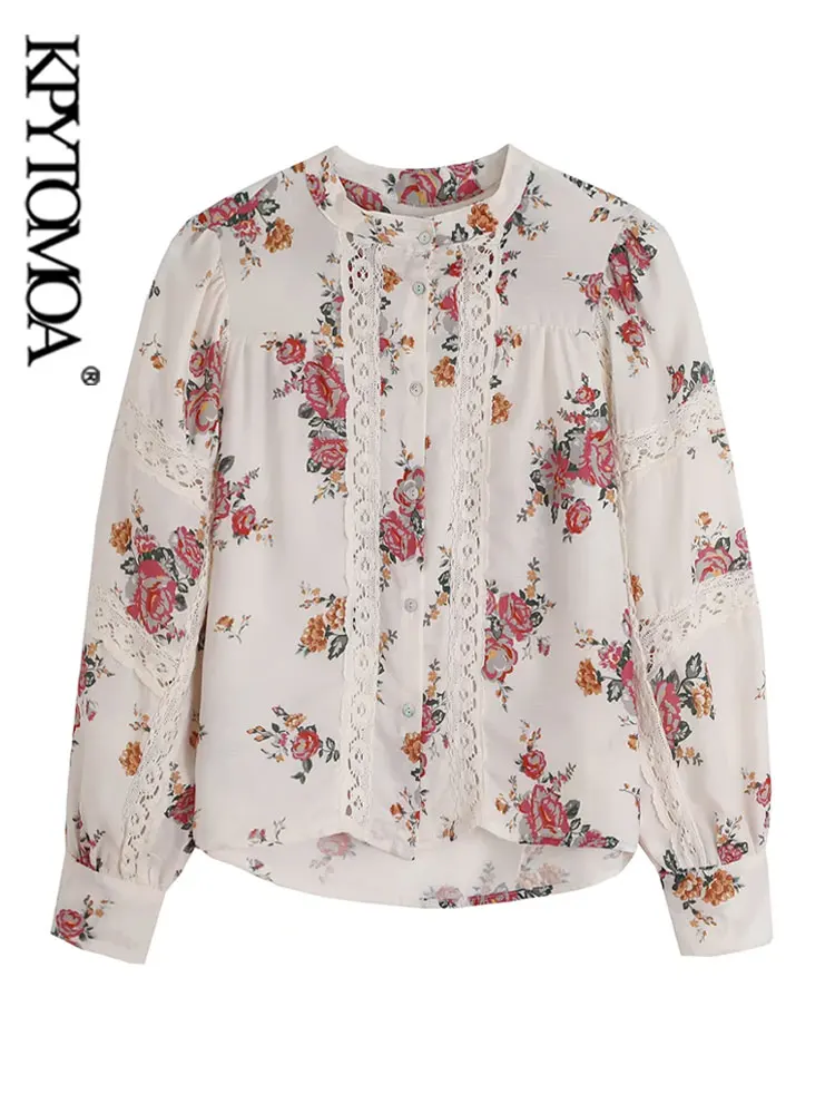 

KPYTOMOA Women Fashion Patchwork Floral Print Loose Shirts Vintage Long Sleeve Button-up Female Blouses Blusas Chic Tops
