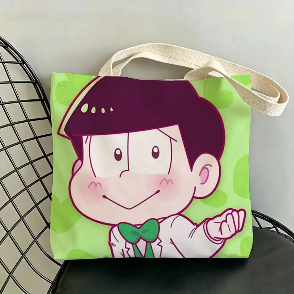 Фото Сумки для хранения O-Osomatsu Comics S-San с двусторонним принтом, большая сумка-тоут, прочная, для пляжа и пикника, складная, подарочная, экологичная №2