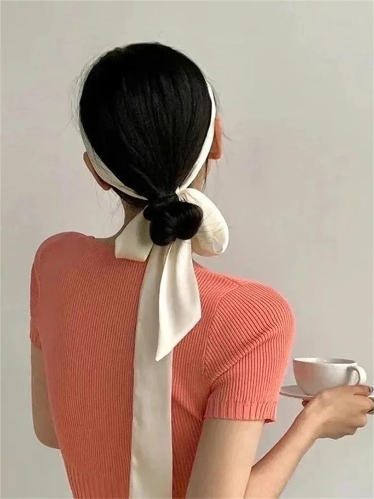 

Silk Scarf Women's Scarf Slender Strip Narrow Satin Solid Color All-match Belt Small Scarf Tied Hair Band Wholesale Available
