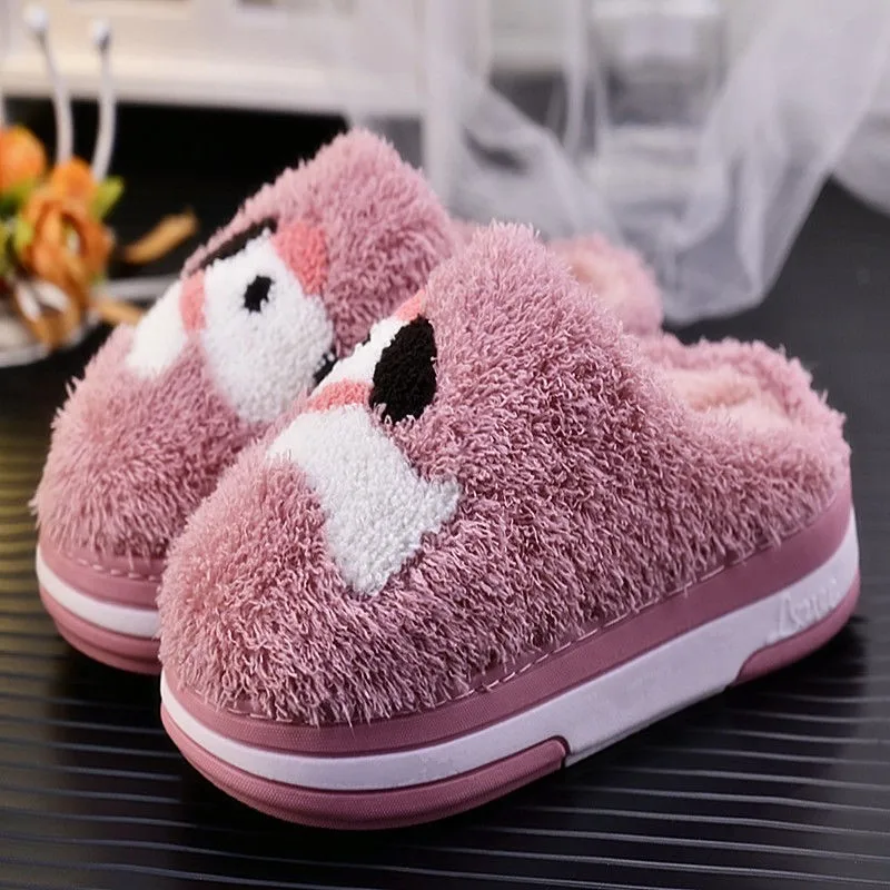 Winter Big Girl House Slippers Fashion Warm Shoes Kids Slip on Flats Female Slides  Pink Cozy Home Cotton Slippers Thick- Heel