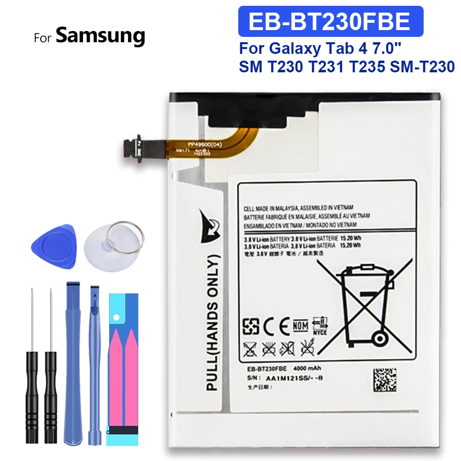 

Tablet Battery EB-BT230FBE 4000mAh For Samsung Galaxy Tab 4 Tab4 7.0 7.0" T230 T231 T235 SM-T230 SM-T231 SM-T235