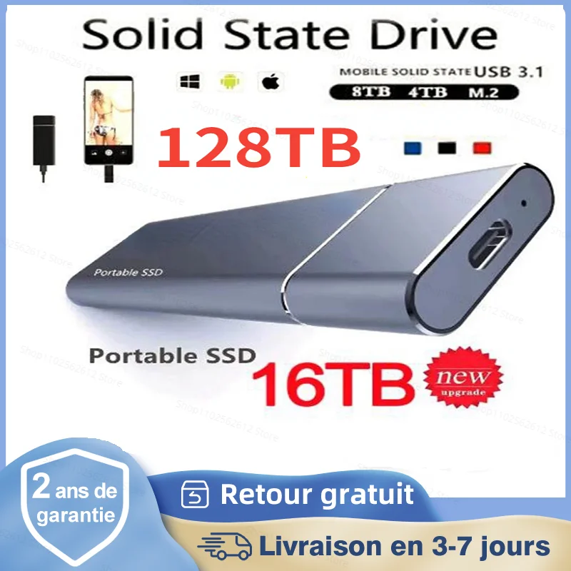 

100% Original High-speed 32TB 16TB 8TB SSD 4TB 2TB Portable External Solid State Hard Drive USB3.0 Interface Mobile Hard Drive