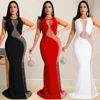 adogirl sexy sleeveless see through long dresses women diamond elegant backless evening party club outfits bodycon maxi dress