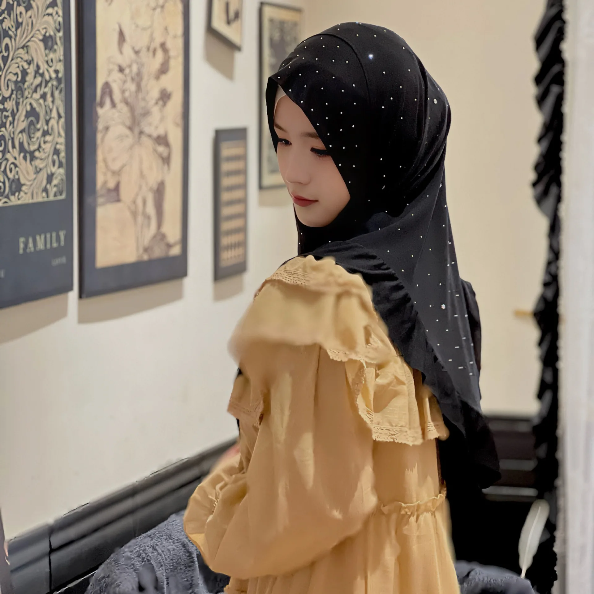 Мусульманский цельный хиджаб исламский молитвенный шарф с горячим бурением