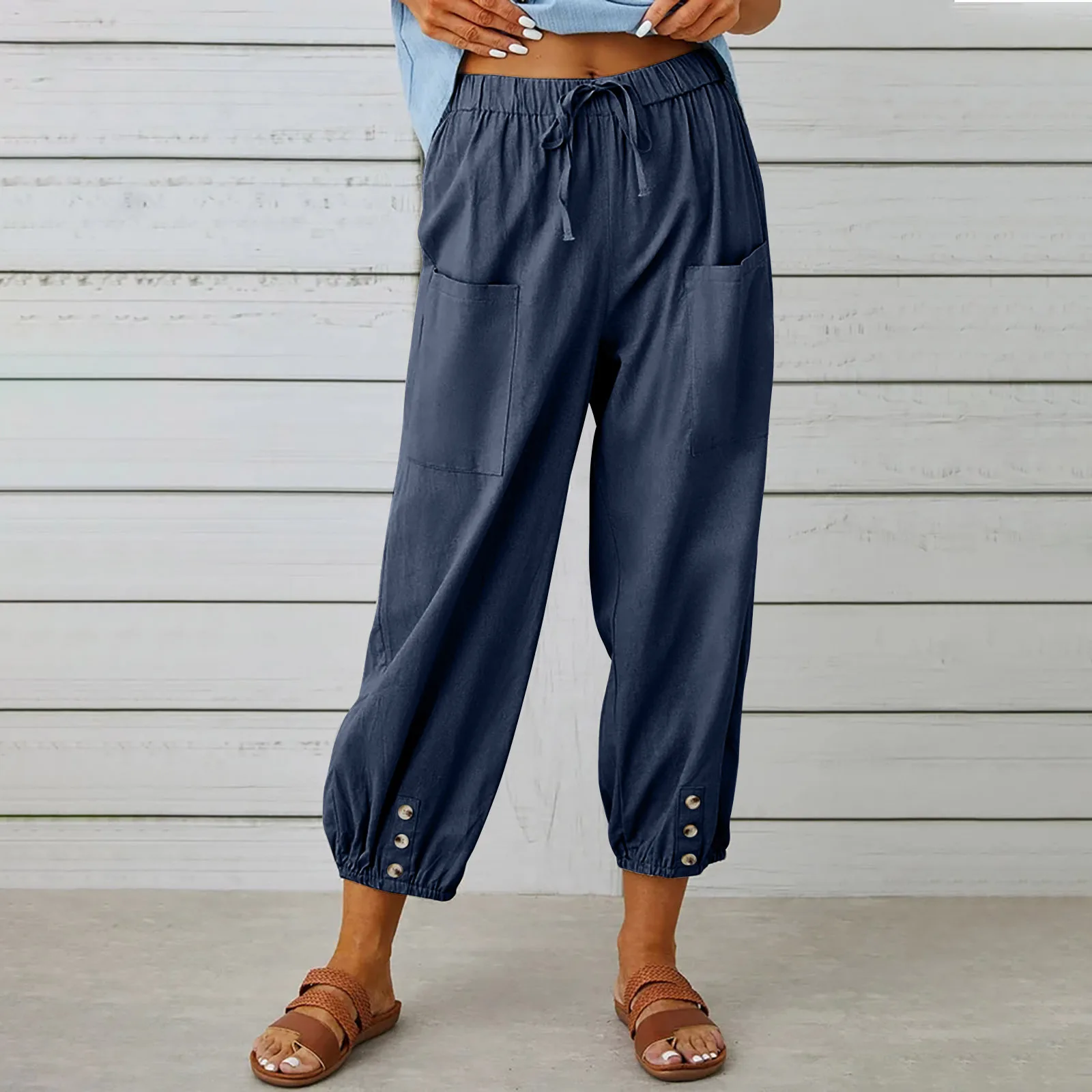 2023 new Women's Cotton Linen Pants Elastic Waist Vintage Trousers Lady Loose Casual Pants S-5XL Retro Literary Cotton Trousers