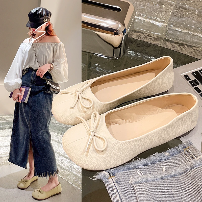 

Classic Female Flats Ballerina Shoes Women Fashion Brand Round Toe Ballet Bow Knot Shallow Moccasin Slip On Loafer Big size Muje