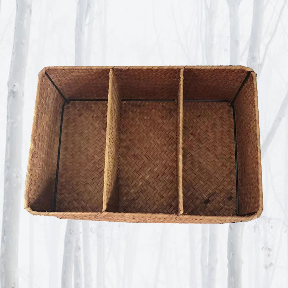 

Basket Storage Basketsbox Woven Desktop Wicker Rectangular Organizer Home Organizing Natural Seagrass Rustichyacinth Makup