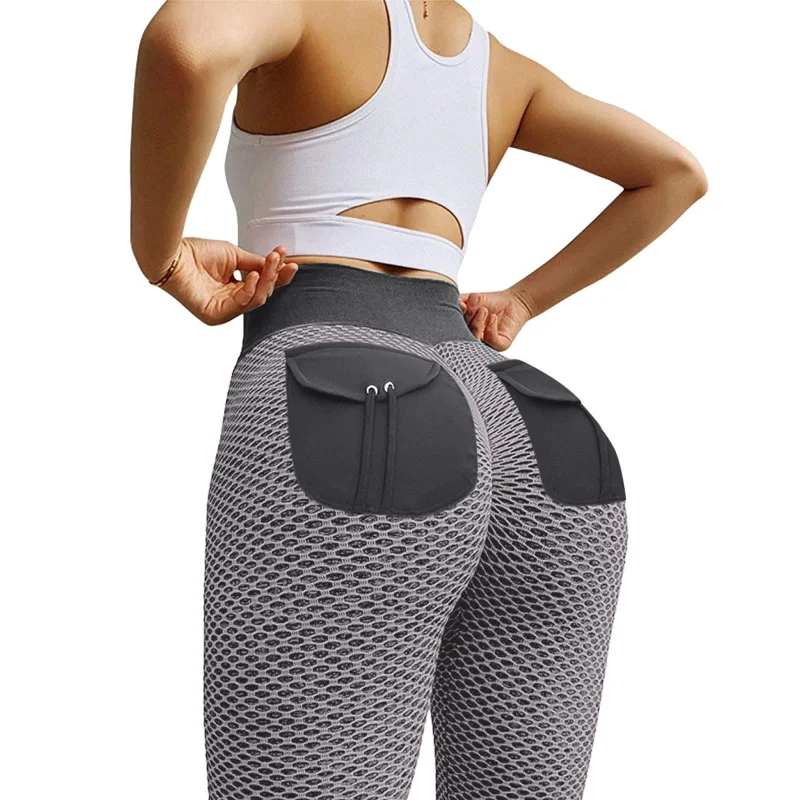 

2022 Hot Selling Fitness Pocket Yoga Pants Sexy High Waist Peach Buttocks Leggings 6 Colors Belly Tightening Fitness Pants Women