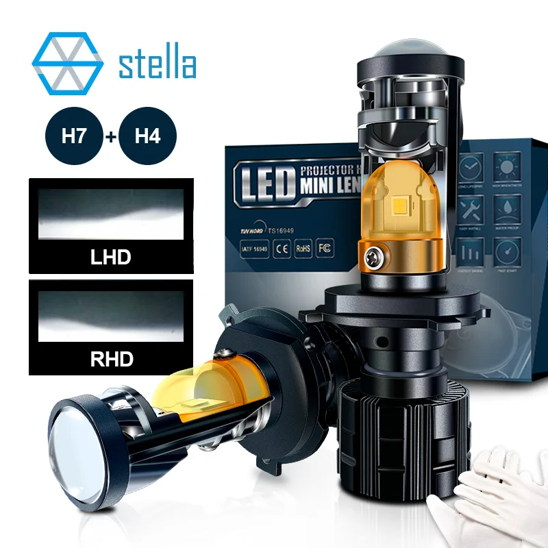 

Stella LHD RHD H4 H7 Conversion Kit LED Auto Motor Mini Lens Projector Headlamp Hi/Low Beam Bi LED Lens Bulb STG 6000k 3000k