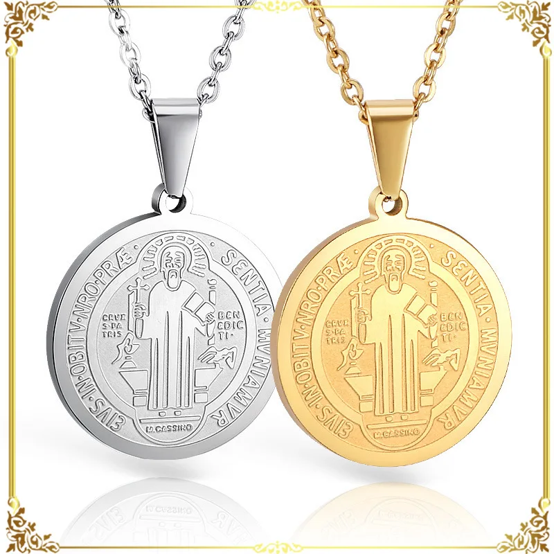 

Catholic Saint Benedict Medallion Pendant Necklace for Women Men Gold Silver Color Stainless Steel San Benito Collares Jewelry