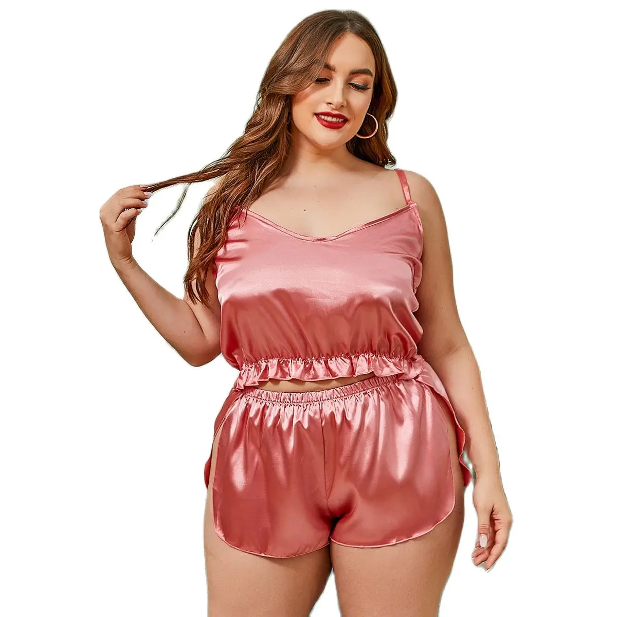 JIAHENG MUMU Plus Size Satin Silky Loungewear Sexy Woman Sling Short Pajama Set Female Summer Oversize Bedtime Sleepwear2022 5XL