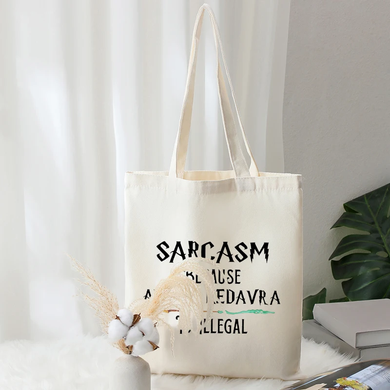 Сарказм потому что Avada Kedavra Is Illegal Pattern Tote Bags Холщовая сумка для покупок женщин