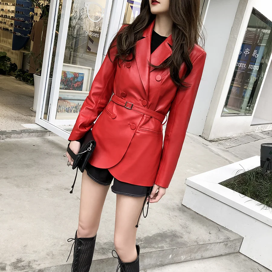 

2023Leather jacket,Genuine Leather Jacket Women New Spring Autumn Skim Real Sheepskin Jackets Women Elegant Leather Coat Streetw
