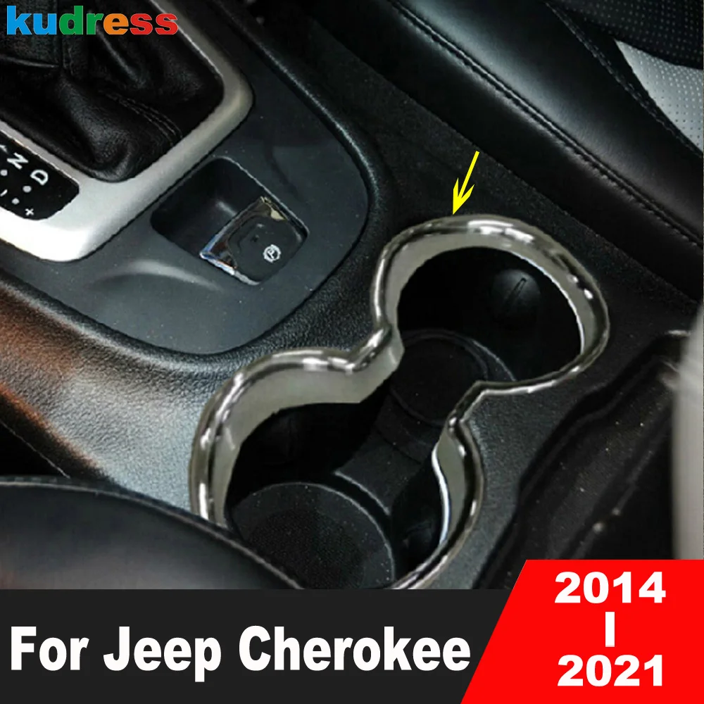 For Jeep Cherokee 2014-2017 2018 2019 2020 2021 Chrome Car Water Bottle Cup Holder Frame Cover Trim Interior Molding Accessories