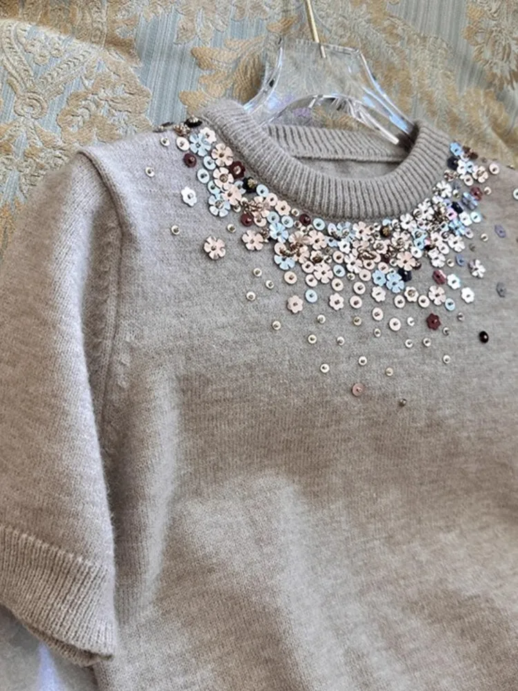 Женский Блестящий пуловер с блестками трикотажный джемпер круглым вырезом и