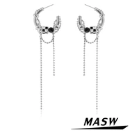 masw high quality circle hoop earrings original design black bead brass metal chain tassel earrings for women jewelry