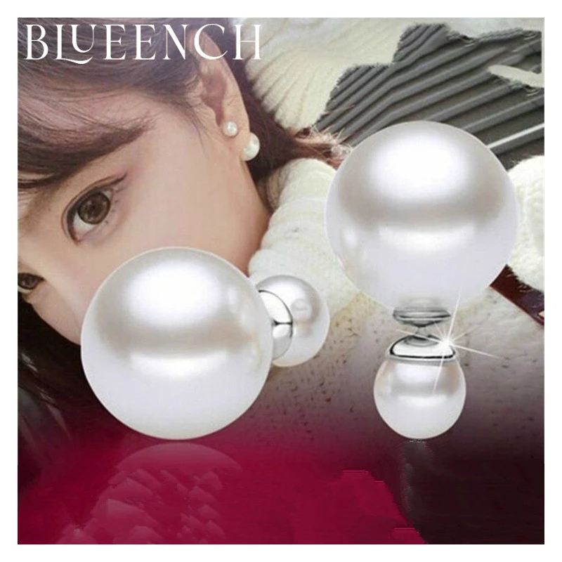 

Blueench 925 Sterling Silver Double Sided Size Pearl Earrings Stud Earrings for Women Party Wedding Fashion Glamour Jewelry
