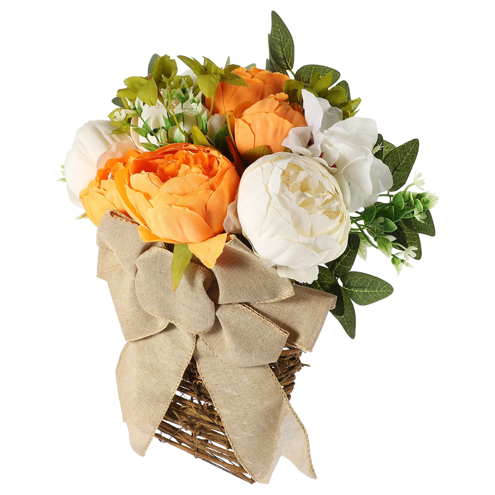 

Hanging Flowers in Rattan Basket Fake Flowers Front Door Hanging Flower Ornament