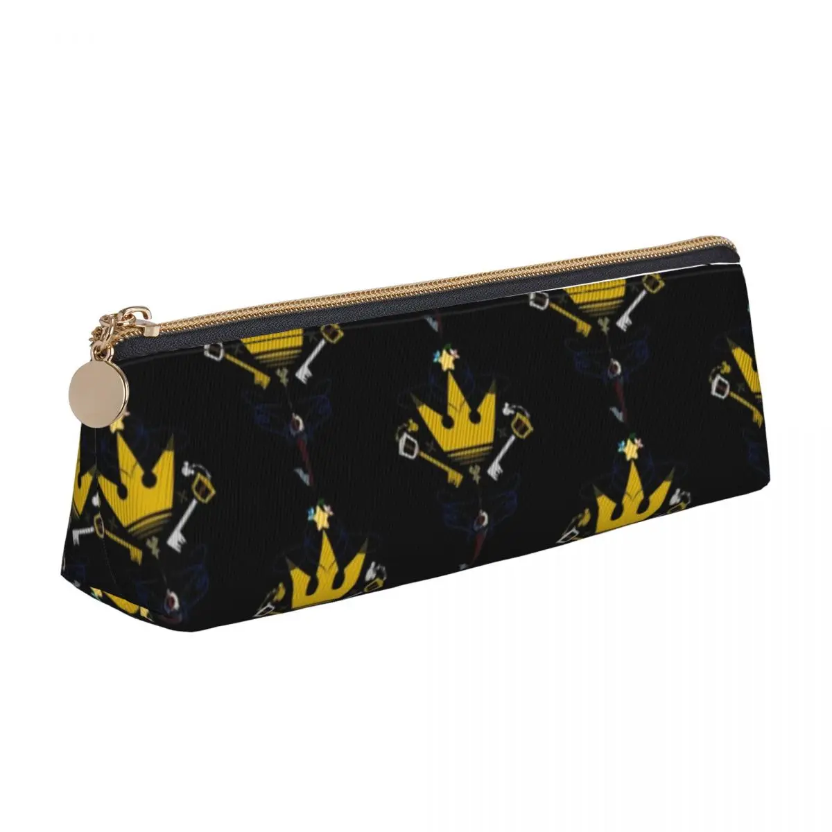 

Kingdom Hearts Print Triangle Pencil Case Guiding Key School Print Zipper Pencil Box Girls Boys Vintage Leather Pen Bags
