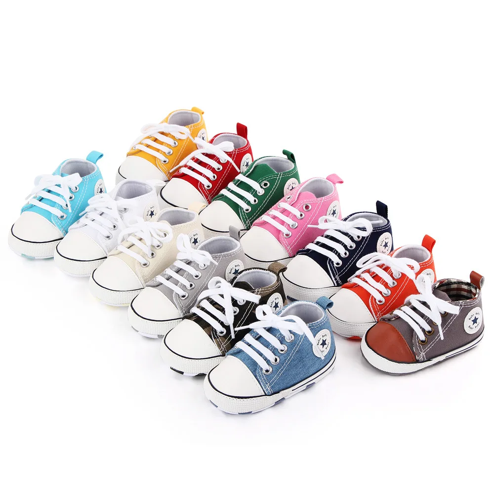 

Brand Infant Boy Crib Shoes for Girl Toddler Lace Up Trainer Canvas Sneaker Newborn Footwear 1 Year Birthday Baby Item Doll Gift