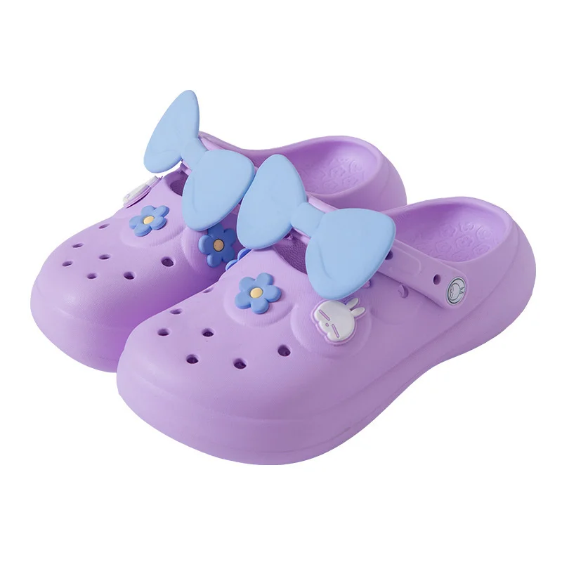 2023 New Garden Shoes Hole Slippers Women's Lovely Summer Thick Sole Anti Slip Bow Slippers Women's Summer Flips Flops