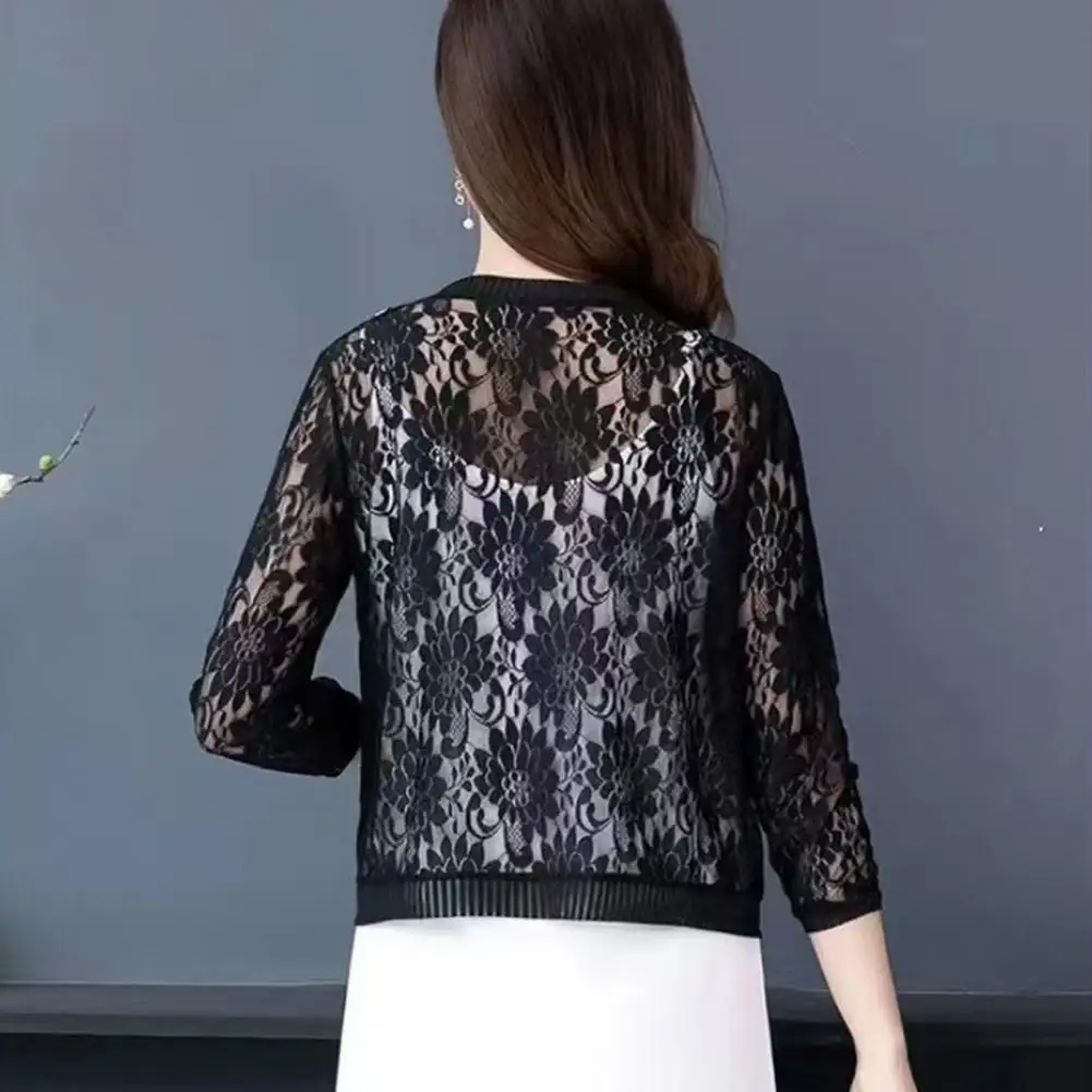 

Trendy Quick Drying Women Summer Lace Cardigan Flower Pattern Female Summer Top Cover Up Sun-resistant
