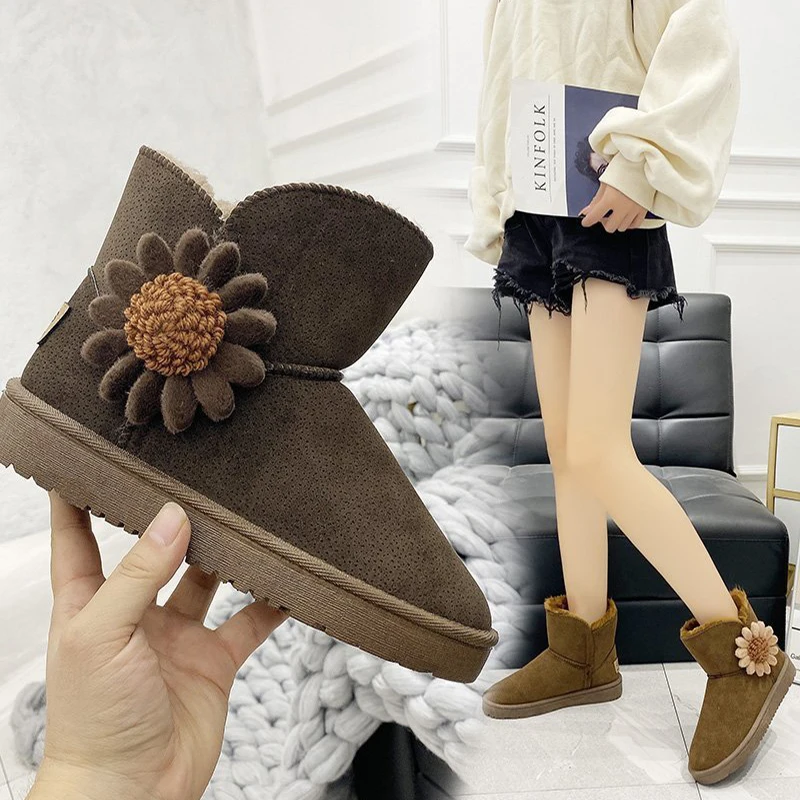 

Women's winter boots ankle boots bread shoes flowers cute thick warm cotton Shoes
