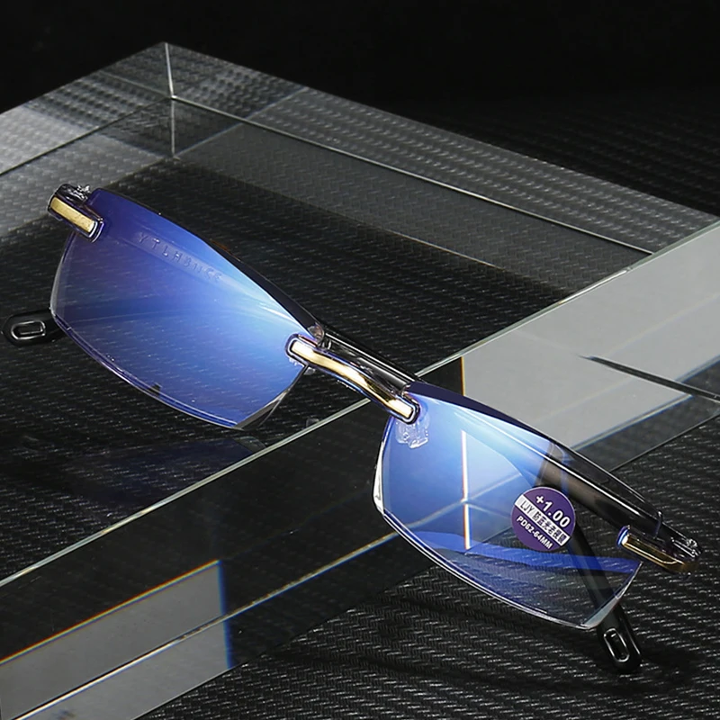 

Anti Blue Light Blocking Reading Glasses Women Men Diamond-cut Rimless Eyeglasses Ultralight Clear Lens Presbyopic Eyewear