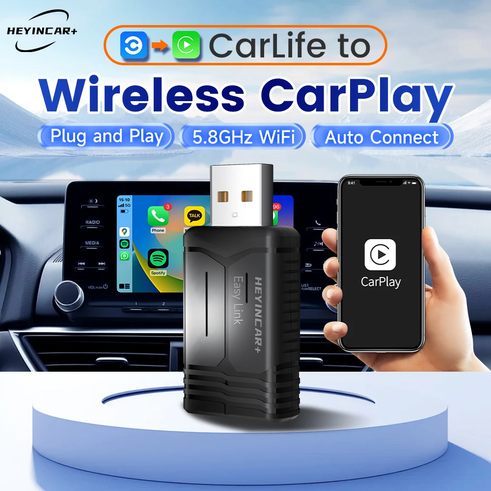 

HEYINCAR Baidu CarLife to Wireless CarPlay Box для Hyundai Kia Honda Toyota BAIC FAW GAC Hongqi Spotify Yandex Карты Навигация