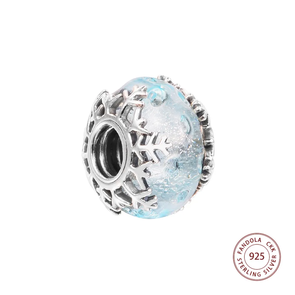 

Подходит для браслетов Pandora Зимние Синие снежинки муранское очарование оригинальная фотография для ювелирных изделий DIY Plata