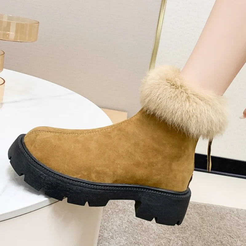 Winter Women's Ankle Boots Square Heel Snow Boots Plush Snow Boots Warm Platform Flock Slip Shoes Woman Woman Botas Mujer 2023