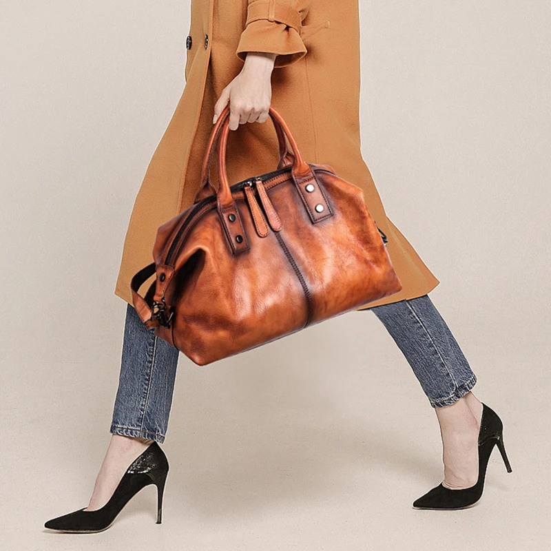 

2023 New Hand Painted Women Handbag Leather Dumpling Bag Large Capacity Vintage Top-handle Bag For Female