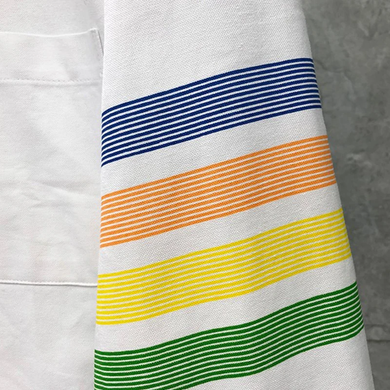 TB THOM Men's Shirt Fashion Top Brand Multicolor 4-Bar Stripes Casual Oxford Fabric Slim Long Sleeve High Quality Women's Shirts