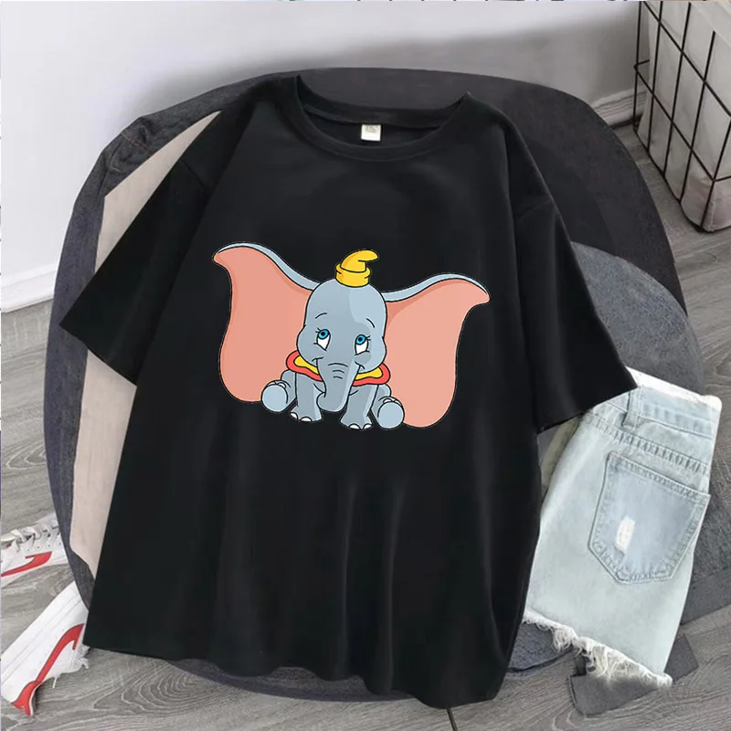 

Disney Summer New T-shirt Dumbo Cartoon Printed Women O-neck Clothes T Shirt Short Sleeve Streetwear Tees Tops Y2k Girl Cute Top
