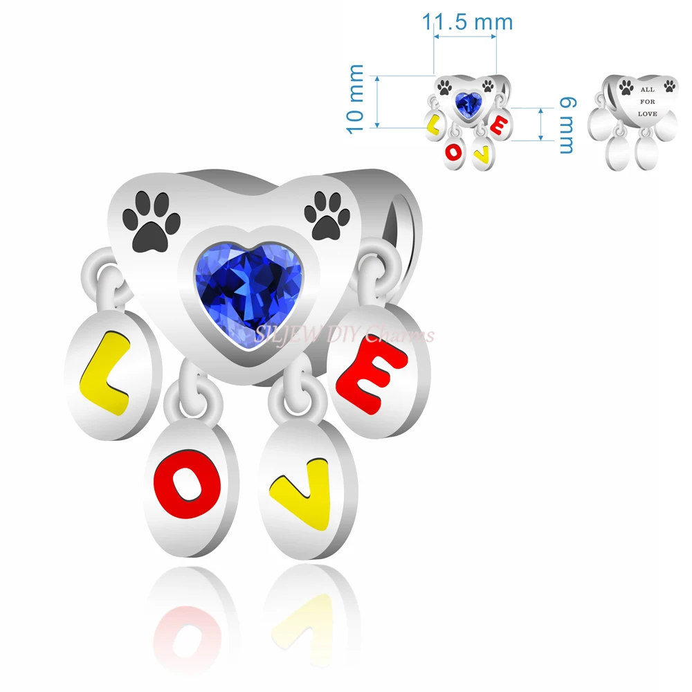 

High Quality LOVE Hanging Heart Lovely Pet Charm Bead Fit Pandora Basic Bracelet DIY Women Jewelry Gift Original Design