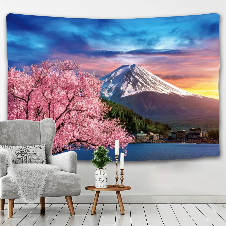 

Japanese Style Mount Fuji Cherry Blossom Tapestry Bohemian Bedroom Wall Decor Tapestries Room Design Mural Tapestries Tapiz