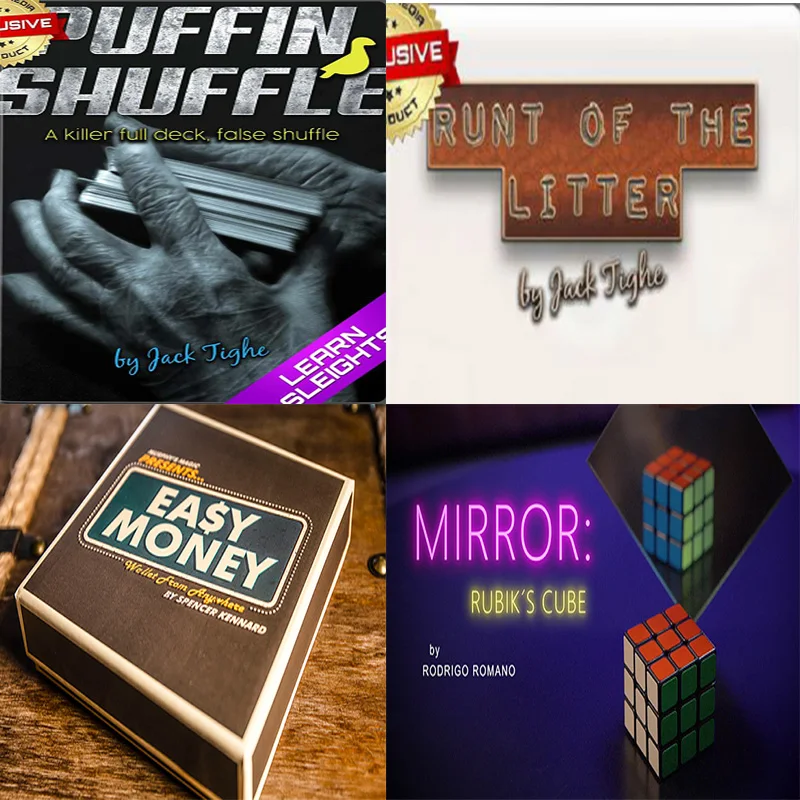 

Easy Money Wallet,Runt Of The Litter by Jack Tighe,Puffin Shuffle by Jack Tighe,Mirror Rubik's Cube by Rodrigo Romano Magic