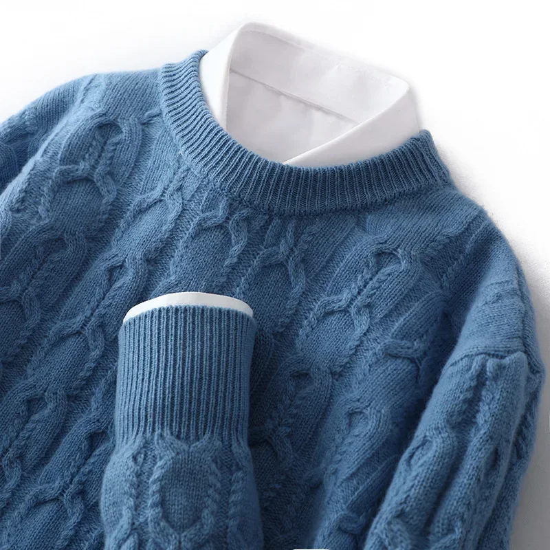 Повседневный свитер из чистой шерсти с круглым вырезом мужской утолщенный