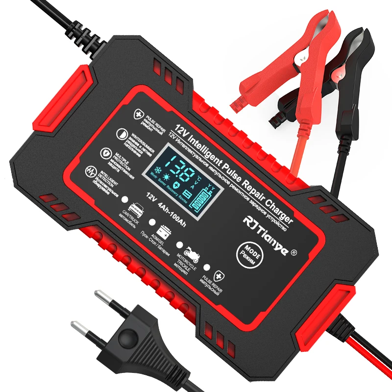 12V 6A Intelligent Pulse Repair Charger Full Automatic Car Battery Charger Wet Dry Lead Acid Digital LCD Display Batteries images - 6