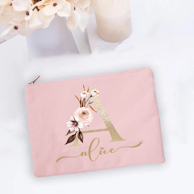 Bridesmaid Maid of Honor Holiday Wedding Bachelorette Party Gifts Customized Name Cosmetic Zipper Pouch Personalized Makeup Bag
