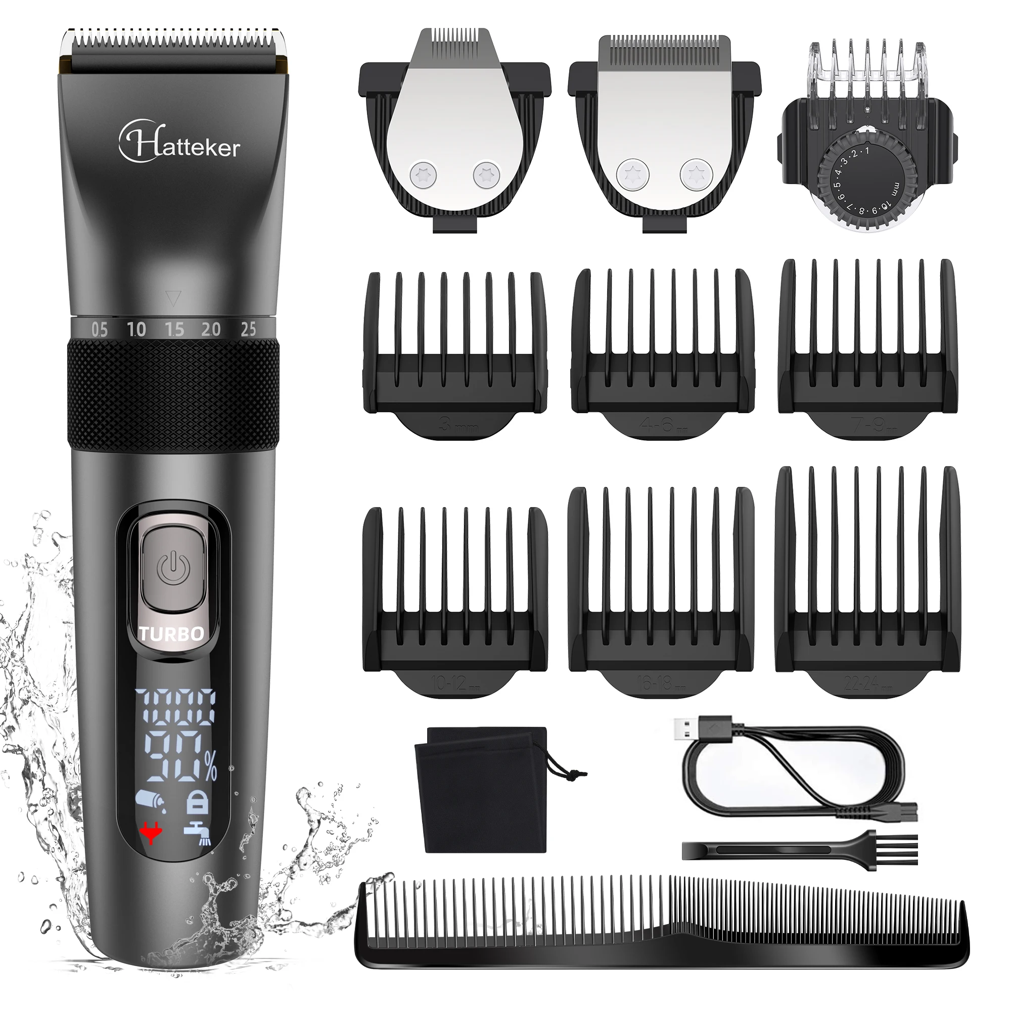 

Hair Clippers for Men Cordless Hair Cutting Kit Waterproof Beard Trimmer Adjustable Speeds 15-Pieces Hair Trimmer USB Rechargeab