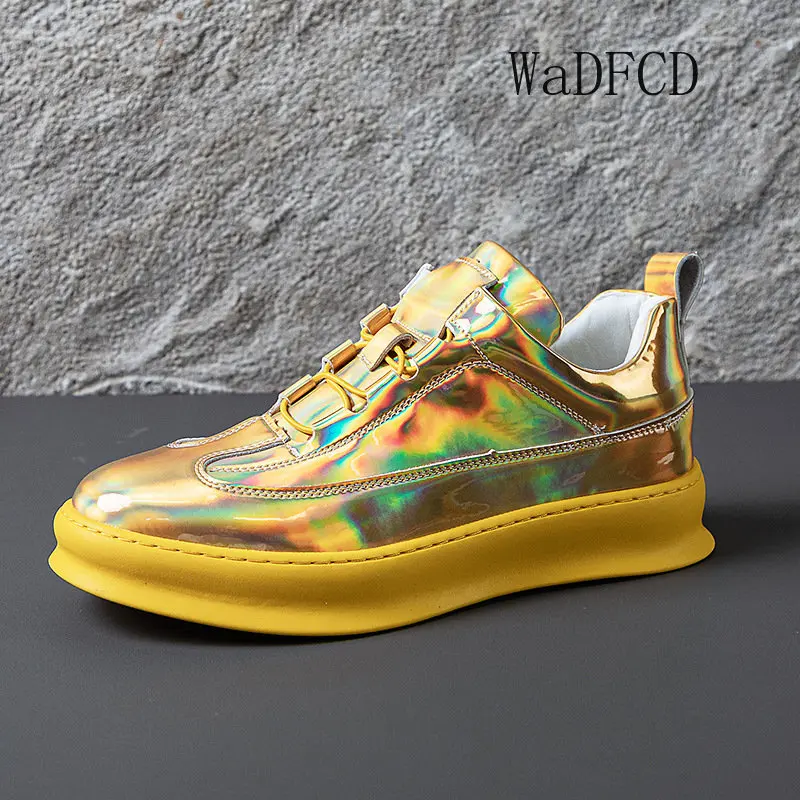 

Мужские высокие кроссовки, дизайнерская обувь в стиле панк, повседневная обувь из лакированной кожи, на платформе с увеличенной высотой